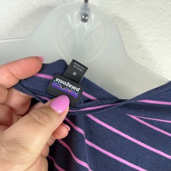 Patagonia Top Shallow Seas Size Medium Navy Blue Purple Striped Long Sleeve - Picture 10 of 10